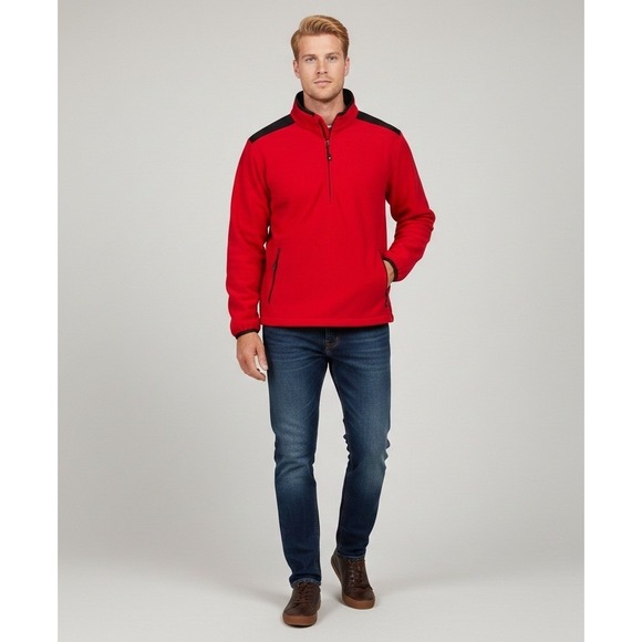 Footjoy FJ DryJoys Fleece Golf Pullover Mens Medium 1/2 Zip Jacket Red Black